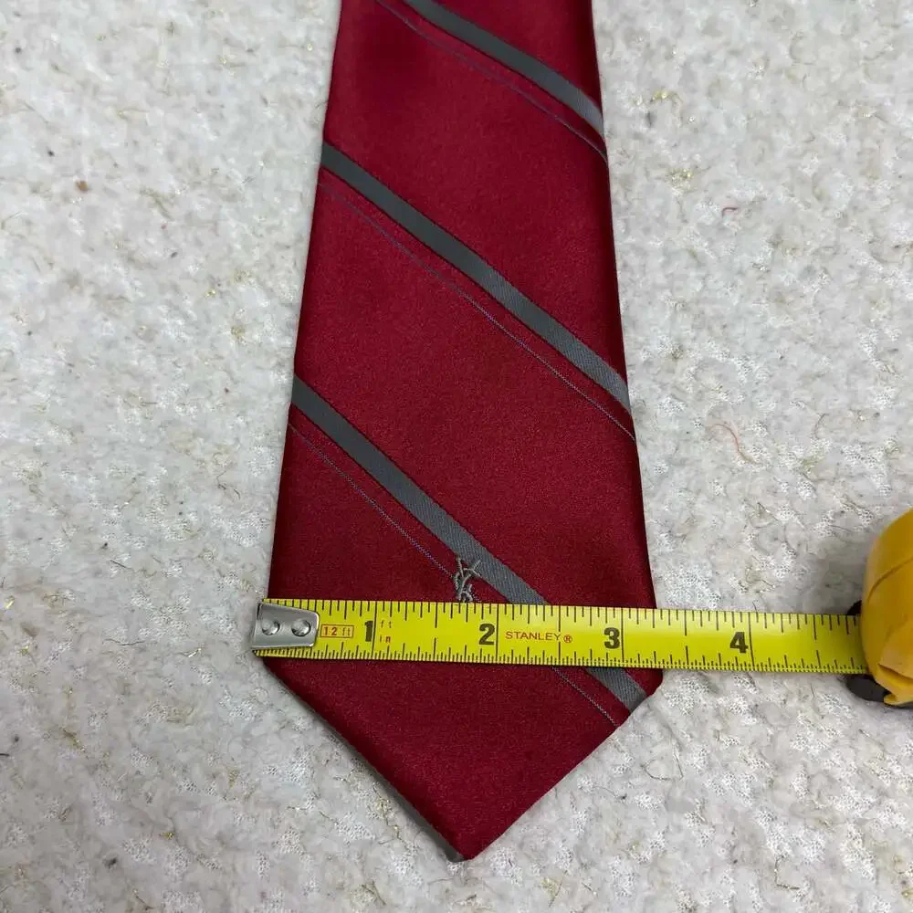Yves Saint Laurent YSL Vintage Men's Burgundy & Grey Striped Silk Necktie Tie